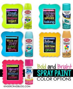 LOVE these spray paint colors for my classroom furniture Flip Book Template, Organized Classroom, Spray Paint Colors, Kindergarten Teaching, Diy Classroom, Classroom Rules