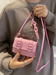 Free Returns ✓ Free Shipping✓. Mini Buckle Decor Flap Square Bag- Women Crossbody at SHEIN. Lipstick Style, Preppy Bags, Pink Preppy, Color Caramelo, Trendy Handbags, Pink Collar, Crossbody Bag Women, Mini Shoulder Bag, Coach Swagger Bag