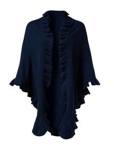 Minnie Rose's 100% cashmere knits, like this cozy shawl, are perfect for cool weather. This navy wrap is knit from lightweight cashmere to an easy, relaxed silhouette and features feminine ruffles along the edges. Wrap it around your shoulders to transition your dresses from day to night on chilling evenings. Green Floral Print Dress, Cozy Shawl, Minnie Rose, Fall Style Guide, Merino Wool Scarf, Cashmere Poncho, Coral Print, Wool Poncho, Cool Weather