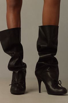 Synthetic Upper, Leather/ Fabric Lining, Synthetic Sole Pull-on styling Slouchy design Imported | Profound Slouched Boots by Jeffrey Campbell in Black, Women's, Size: 7, Leather at Anthropologie Slouch Boots, Calvin Klein 205w39nyc, Slouchy Boots, Slouched Boots, Street Style Chic, Style Chic, Jeffrey Campbell, Leather Fabric, Dream Wardrobe