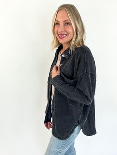 The [Z SUPPLY] All Day Knit Denim Jacket is such a fun update to your traditional denim jacket. We are all about elevated basics in luxe fabrics. This style is so soft and cozy, mirroring the fabric of a comfortable french terry sweater. The special wash looks vintage and cool. Pair it with your favorite bottoms for an effortless look! Long sleeve oversized knit denim jacket French terry fabric Unique vintage denim wash Lightweight feel Sizes: Xsmall, small, medium, large and XLarge Model: is 5' Davenport Iowa, Gym Joggers, Knit Denim, Elevated Basics, Vintage Indigo, Vintage Denim Jacket, Oversize Knit, Terry Fabric, French Terry Fabric