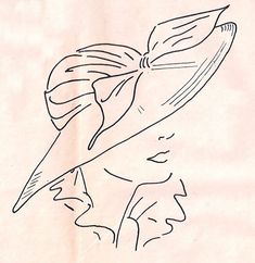 a drawing of a woman's head with a hat on top of her head