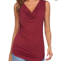 Nwt Flattering Cowl Neck Sleeveless Burgundy Top By Qearal. Size:Large 95% Polyester 5% Spandex Material Is Stretchy And Comfy. Can Dress It Up With Pants Or A Skirt; Or Dress It Down With Jeans Or Shorts. Questions? Leave A Comment Below! Summer Burgundy Sleeveless Top, Burgundy Sleeveless Summer Top, White Sweater Top, Linen Sleeveless Top, Lace Sleeve Blouse, Black Corset Top, Burgundy Top, Fitted Shirt, Blouse Casual