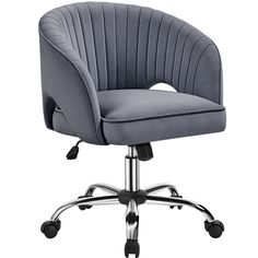 a gray office chair with wheels and casteors on an isolated white background, front view