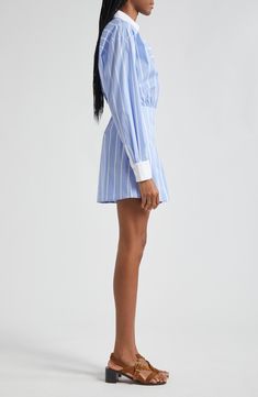 An asymmetric placket gives a modern look to this smart shirtdress fixed with a contrast collar and cuffs. 31 1/2" length Front button closure Point collar Long sleeves with button cuffs Chest patch pocket Unlined 84% cotton, 12% polyamide, 4% elastane Dry clean Imported Hydrangea White, White Hydrangea, Contrast Collar, Veronica Beard, Shirtdress, Collar And Cuff, Hydrangea, Patch Pocket, Size 12