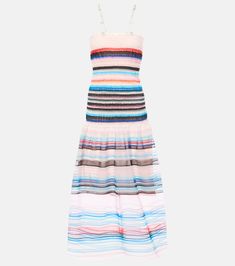 Beaded striped midi dress in multicoloured - Susan Fang | Mytheresa Chic Beach Midi Dress With Vertical Stripes, Chic Midi Dress With Vertical Stripes For Beach, Chic Vertical Stripes Midi Dress For Beach, Vertical Stripes Midi Dress For Vacation, Vacation Midi Dress With Vertical Stripes, Vacation Dresses With Vertical Stripes, Midi Length, Vacation Dresses With Vertical Stripes In Midi Length, Multicolor Dress With Vertical Stripes, Spring Dresses With Vertical Stripes In Multicolor