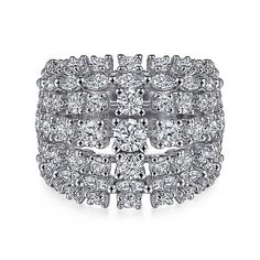 18K White Gold Wide Six Row Diamond Ring Luxury Cluster Diamond Ring In Platinum, Luxury Platinum Cluster Diamond Ring, Luxury Platinum Jewelry With Cluster Design, Luxury Platinum Cluster Jewelry, Luxury Cluster Cut Diamond Ring, Luxury Cluster Diamond Ring, Luxury Cluster-cut Diamond Ring, Luxury Cluster Rings With Pave Setting, Luxury Diamond Cluster Rings