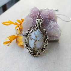 Moonstone tree of life Cooper wire wrapped pendant. Handmade jewelry. With steel stainless chain White Pendant Jewelry Gift, Spiritual White Jewelry For Gifts, Spiritual White Jewelry As A Gift, Spiritual White Necklaces For Anniversary, Spiritual White Necklace For Anniversary, White Spiritual Jewelry For Gifts, Nickel-free White Necklace As A Gift For Her, Spiritual White Necklace As Gift For Her, Handmade White Jewelry For Keepsake