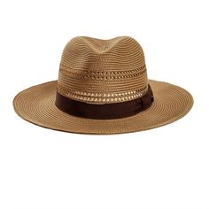 Lisbon Sun Straw Hat Front View Elegant Travel Fedora With Curved Brim, Elegant Fedora With Curved Brim For Travel, Elegant Curved Brim Fedora For Travel, Elegant Adjustable Fedora For Travel, Elegant Brown Fedora Panama Hat, Elegant Braided Straw Hat With Flat Brim, Elegant Braided Brimmed Straw Hat, Elegant Braided Hat For Beach, Elegant Braided Hat For The Beach