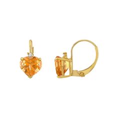 Elevate your ensemble with the elegant beauty of these Tiara 10k Gold Citrine & Diamond Accent Leverback Earrings. Elevate your ensemble with the elegant beauty of these Tiara 10k Gold Citrine & Diamond Accent Leverback Earrings. FEATURES Length: 13.75mm Closures: leverback Metal: 10k gold Finish: polished Packaging: boxedSTONE DETAILS Stone type: citrine Total weight: 2 1/2 ct. 7mm Shape: heart Setting: prongDIAMOND DETAILS Total weight: less than 1/10 ct. Shape: round Setting: prong Size: One Formal 14k Gold Heart Cut Earrings, Elegant Beauty, Leverback Earrings, 10k Gold, Gold Finish, Citrine, Tiara, Packaging, Stone