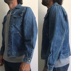 "Vintage Denim Pleated Jacket Buckaroo by Big Smith Made in USA 1950s Denim jacket in washed blue indigo . Nice patina. Sanforized Typical pleats on frond 6 snap-buttons front . Buttoned cuffs. All buttons are signed Big Smith. Double chest-pockets and lower pockets. Horseshoes stitching on the chest pockets. Label inside and on left low pocket. Vintage item in good condition. 100% Cotton Estimated size: M. Size on tag: 38. Our women model in the photos wears usually size S and measures 170cm/ 6 Pucci Vintage, Pleated Jacket, Vintage Denim Jacket, Trucker Jacket, Western Wear, Sport Coat, Vintage 1950s, Vintage Denim, Denim Button Up