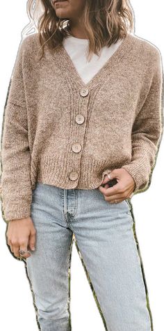 Brown Knitted Casual Cardigan, Hand Knitted V-neck Sweater For Fall, Brown Knit Casual Cardigan, Casual Brown Knitted Cardigan, Beige Knitted Cardigan For Fall, Cozy V-neck Knitted Cardigan, Fall V-neck Knitted Sweater, Hand Knitted V-neck Cardigan, Casual Brown Knitting Pattern For Fall