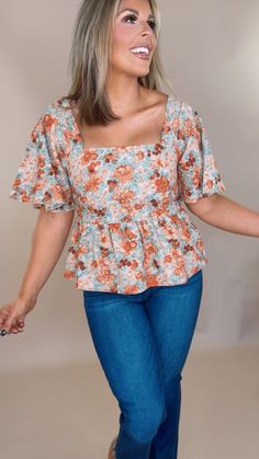 Release your playful side with our Floral Fields Textured Baby Doll Blouse! This top features a floral designs. The baby doll fit is ultra feminine and sweet. Perfect for adding a touch of fun to any outfit. Babydoll style fit Smocked back for a comfortable fit Warm, rich color tones Floral design 90% Polyester, 8% Nylon, 2% Spandex Model Specs: Karli is wearing a size small in the photo.How will this item fit you? Check out our MODEL SPECS (Typical Sizing - Karli: S-Size 5/26 - 5ft 2in, Emily: S-Size 3/25 - 5ft 5in, Syd: L/XL- Size 15/ - 5ft 8in)Need help with sizing? No problem! Join our VIP group on Facebook, Everyday Chic Boutique VIP Insiders to chat directly with our team and other customers just like you.Packaged with love and shipped from our warehouse in Wilmington, Ohio Bride Top, Doll Blouse, Chic Halloween, Festival Shop, Ultra Feminine, Vip Group, Babydoll Style, Exclusive Dress, Everyday Chic