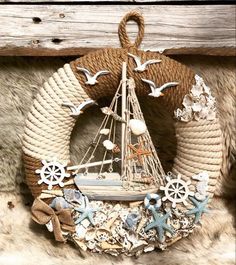 вдохновения Dekoratívne Vence, Rope Wreath, Deco Marine, Seashell Projects, Nautical Crafts