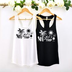 "Girls Trip Tank Top, Best Friend Vacation Tank top, Girls Party Shirts, Beach Vibes Shirt, Cousin Sister Vacation Shirt, Women Tank Top IMPORTANT FOR LONG SLEEVE SWEATSHIRT, PLEASE MAKE SURE YOU CHOOSE THE SWEATSHIRT  OPTION FROM THE SHIRT SIZE LISTING. If you are not sure how to choose it, please contact us.                                           HOW TO ORDER  1.Select Shirt STYLE and SIZE from 1st drop down 2.Choose the SHIRT-SWEATSHIRT OR HOODIE  COLOR  from the 2nd drop down 3. Check your shipping address to make sure it's correct 4. Complete checkout                                  DISCRIPTION -Personalization box is only for design/text color information. - We have 3 different tshirt brand that we use, if you only want one particular brand please ask the seller for availability, Trendy Sleeveless Beach T-shirt, Summer Sleeveless T-shirt For Vacation, Casual Sleeveless Tops For Beach Party, Sleeveless Cotton Tops For Beach Party, Fitted Beachwear Tops For Vacation, Sleeveless Beach Tops With Letter Print, Sleeveless Summer Vacation T-shirt, Sleeveless Letter Print T-shirt For Beach, Casual Summer Blouse With Letter Print