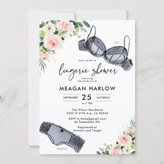 Floral Lingerie Shower Lingerie Party Invitation Bridal Shower Lingerie, Bachelorette Lingerie Party, Tropical Wedding Dresses, Lingerie Bachelorette, Panty Party, Tropical Wedding Decor, Bachelorette Invitation, Wedding Themes Summer, Bridal Shower Backdrop