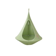 an upside down green hanging planter on a white background