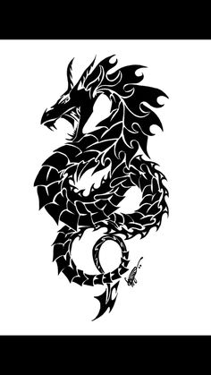 a black and white drawing of a dragon