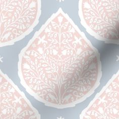 an image of a pink and white wallpaper with floral designs on the back ground