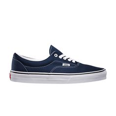 Find VANS Era 'navy on Editorialist. With its low-top silhouette and sleek profile, the Vans Era is a casual icon. This iteration features a durable canvas upper dressed in navy with contrast top stitching and a signature red ‘Off the Wall’ bumper logo at the heel. A padded collar and traditional lace system reinforce the shoe, while a classic vulcanized rubber midsole with waffle outsole complement the design. Casual Navy Sneakers With Contrast Sole, Sporty Navy Cotton Sneakers, Navy Sporty Canvas Shoes With Vulcanized Sole, Sporty Navy Canvas Shoes With Vulcanized Sole, Vans Sporty Cotton Canvas Shoes, Sporty Cotton Canvas Shoes By Vans, Sporty Navy Canvas Shoes For Streetwear, Navy Casual Vans Sneakers, Casual Navy Vans Sneakers