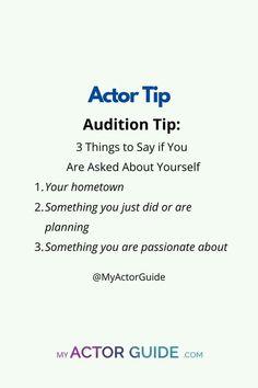 the acting guide for actors to be able to perform in an upcoming film or tv show