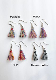 These mini tassel earrings are super cute and dainty. They are really light weight and the earrings are approximately 1 inch long. They come in 16 gorgeous colors. 4 packs- Cool Colors - Dark Green, Light Green, Light Blue, Dark Blue Warm Colors - Red, Orange, Purple, Pink Neutral - Black, White, Gray, Brown Multicolor - Neon, Pastel, Black and White, Multicolor Full Set of 16 - Dark Green, Light Green, Light Blue, Dark Blue, Red, Orange, Purple, Pink, Black, White, Gray, Brown, Neon, Pastel, Bl Neon Pastel, Multicolor Earrings, Earrings Summer, Cool Colors, Summer Earrings, Stud Style, Macrame Earrings, Summer Earring, Custom Earrings