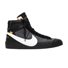 Find NIKE Off-white X Blazer Mid 'grim Reapers on Editorialist. Releasing alongside an accompanying ‘All Hallow’s Eve’ colorway in orange, the Off-White x Blazer Mid ‘Grim Reapers’ completes Virgil Abloh’s Halloween-themed sneaker pack. The black and grey upper sports contrast orange stitching in celebration of the October holiday, along with an oversized white Swoosh, blue zip tie and Off-White lettering on the quarter panel of the shoe’s medial side. Mid Blazer, Off White Blazer, Nike Blazer Mid, Nike Blazers Mid, Blazer Mid, Nike Blazer, Virgil Abloh, Grim Reaper, Sneakers Men Fashion