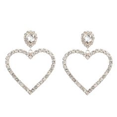 Radiant Heart Sparkling Diamond Shaped Rhinestone Glass Earrings for Women Elevate your elegance with these Radiant Heart Sparkling Diamond Shaped Rhinestone Glass Earrings for Women. The dazzling heart-shaped design, adorned with shimmering rhinestones, exudes a stunning charm, making them a must-have fashion accessory for every woman. Key Features: Design: Heart-shaped design adorned with sparkling rhinestones for a timeless, elegant look. Material: High-quality alloy inlaid with artificial ge Silver Heart Earrings With Rhinestones For Party, Glamorous Silver Heart Earrings With Rhinestones, Crystal Heart Earrings With Rhinestones For Party, Heart-shaped Earrings With Sparkling Stones For Party, Heart-shaped Sparkling Stones Earrings For Party, Glamorous Heart Earrings With Rhinestones As Gift, Sparkling Heart Earrings For Wedding, Glamorous Rhinestone Heart Earrings As Gift, Elegant Metal Crystal Earrings For Valentine's Day