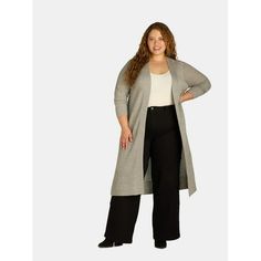 Time to rethink your layering technique. Whats Nexts Ribbed Long Duster Cardigan is a drapey, free-falling piece that complements your OOTD while also helping to keep you toasty and warm. Wear it over your graphic tee for a casual-cool weekend look or have it on hand and be ready for that office air chill. This duster cardigan is a lengthy, fun and feminine addition to your knitwear. Size: 3X.  Color: Gray.  Gender: female.  Age Group: adult. Duster Outfit, Long Duster Cardigan, Spring Cardigans, Long Duster, Free Falling, Plus Size Cardigans, Pocket Cardigan, Duster Cardigan, Oversized Knitted Sweaters