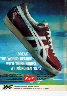 Asics Classic, Sneaker Ads, 80s Adidas, Tiger Shoes, Asics Onitsuka, Sneaker Posters, Tiger Poster, Shoes Inspiration, Shoes Ads