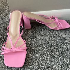 Never Worn Size 8 Only Flaw Is Last Picture Feminine Strappy Sandals For Summer, Feminine Open Heel Synthetic Sandals, Feminine Synthetic Sandals With Open Heel, Feminine Synthetic Open Heel Sandals, Casual Toe Post Heels For Spring, Pink Toe Post Sandals For Spring, Summer Day Out Pink Heels, Fashion Nova Shoes, Shoes Fashion