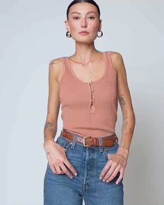 Melody Tank - Mocha Mousse | NATION LTD Chic Buttoned Tank Top For Day Out, Chic Brown Tank Top For Everyday, Chic Brown Everyday Tank Top, Chic Everyday Brown Tank Top, Mocha Mousse, Nation Ltd, Gold Buttons, Button Placket, Mocha