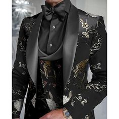 Category:Tuxedos; Season:All Seasons; Fabric:Cotton Blend; Style:Party; Includes:Vest,Pants,Jacket; Occasion:Prom,Wedding; Fit Type:Slim Fit; Jacket Buttons:Single Breasted One-button; Jacket Pockets:Straight Piped; Vest Buttons:5; Pattern:EmbellishedEmbroidered,Jacquard; Neckline:Shawl Collar; Listing Date:10/20/2023; Pant Length:; Pants Waist:; Shoulder Width:; Sleeve Length:; Bust:; Hips:; Number of Pieces:3 Piece; Design:Embroidery Prom For Guys, Prom Suits For Men, Prom Tuxedo, Suits Wedding, Prom Suits, Bird Pattern, Tuxedo Suit, Tuxedos, Bird Patterns