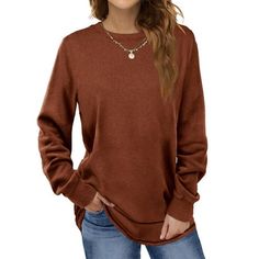 Fantaslook Sweatshirts for Women Crewneck Casual Long Sleeve Shirts Tunic Tops This sweatshirt for women use skin-friendly soft fabric comfortable to wear. Womens sweatshirt features crewneck, long sleeve, pullover, tunic tops, solid color sweatshirts, loose fit style. Womens tops is classic and casual to daily wear, it is a basic oversized sweatshirts to add to your wardrobe in fall and winter. Crewneck sweatshirt women with jeans makes you look more cute and fashion. You will never out of styl Cheap Hooded Fall Tops, Affordable Long Sleeve Henley For Fall, Affordable Long Sleeve Fall Tunic, Cheap Casual Collar Fall Shirt, Affordable Fall Leisure Tops, Cheap Long Sleeve Henley For Fall, Cheap Long Sleeve Tunic For Fall, Cheap Fall Sweater With Snap Buttons, Cheap College Style Tops For Fall