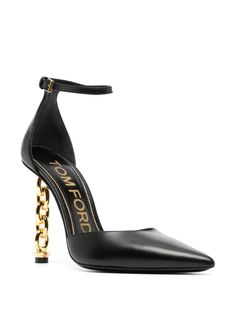 TOM FORD D'Orsay 105mm Pumps | Black | FARFETCH Evening High Heels With Horsebit Detail, Formal Heels With Ankle Strap And Chain Strap, Formal Heels With Chain And Ankle Strap, Tom Ford Heels, Tom Ford Shoes, Online Closet, Chanel 2, Iconic Bags, Boots Fall