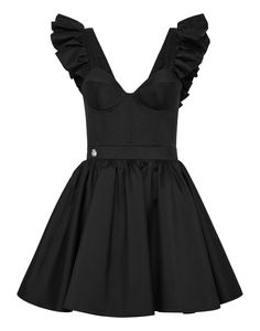 Find PHILIPP PLEIN Silk Mini Dress on Editorialist. This silk taffeta mini dress features frilled straps that wrap at the end of the V-back. The dress also has a ruched waistband, a hexagon badge sewn at the right side, and an invisible zip fastener at the center back. This dress is perfect for special events. Evening Dresses With Ruched Bodice And Ruffled Straps, Elegant Corset Dress With Ruffled Straps For Party, Cocktail Dress With Sweetheart Neckline In Taffeta, Luxury Taffeta Dress For Gala, Elegant Taffeta Corset Dress With Sweetheart Neckline, Evening Dresses With Corset Back And Ruffled Straps, Elegant Corset Dress With Ruffled Straps For Wedding, Party Dress With Corset Back In Taffeta, Taffeta Dress With Corset Back For Party