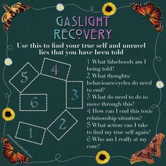 a cross stitch pattern with butterflies and numbers on it that says, gaslight recovery i so this to find your true self and marvelous