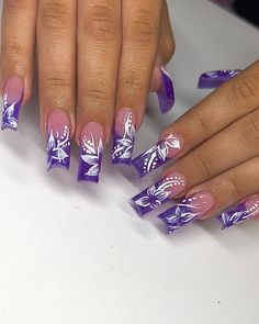 Dark Spring, Purple Glitter Nails, Nails Dark, Curved Nails, Purple Acrylic Nails, Purple Nail Designs, Cute Acrylic Nail Designs