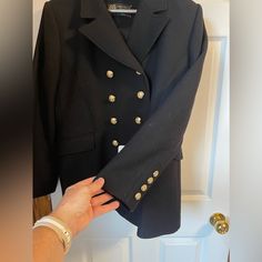 Zara 100% Wool Navy Dbl Breasted Jacket With Gold Buttons. Nwt Measurements From Pit To Pit 18 In, 28 Inches In Length And Sleeves Are 18 Inches. Extra Buttons Still Attached To Inner Lining. Sized As Xl, Would Fit 12-14. Zara Tailored Long Sleeve Outerwear, Zara Pea Coat For Workwear, Zara Pea Coat For Work, Zara Fitted Outerwear For Office, Zara Formal Outerwear With Buttons, Fitted Zara Outerwear For Office, Zara Formal Long Sleeve Outerwear, Zara Fitted Double-breasted Outerwear, Tailored Long Sleeve Career Outerwear