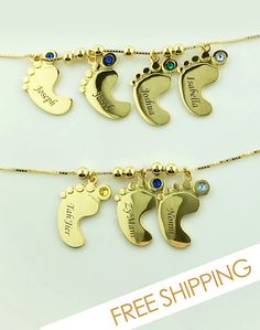 Mother Pendant Baby Feet Necklace 18k Gold Plated Moms love anything that celebrates their children,The children like angles born in the world .Baby feet necklace with 1-5 charms.Hurry to order from getnamenecklace Gold Birthstone Necklace With Name On Round Pendant, Gold Birthstone Necklace With Charms For Personalized Gift, Personalized Gold Birthstone Necklace With Charms, Gold Birthstone Necklace With Charms As Personalized Gift, Personalized Gold 14k Birthstone Necklace, Gold Nameplate Charm Necklace With Birthstone, Gold Birthstone Pendant Necklace With Name, Gold Nameplate Necklace With Birthstone, Feet Necklace