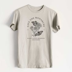 Save the Monarchs - Plant Native Milkweed - Heavyweight Men's 100% Org - Because Tees Bee Shirt, Bee Mine, The Environment, Cotton Shirt, Cotton Tee, Comfort Fit, Organic Cotton, Bee