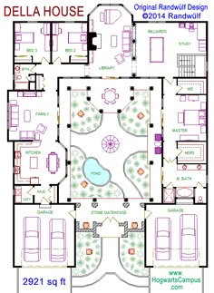 a floor plan for a house with an outdoor swimming pool and hot tub in the middle