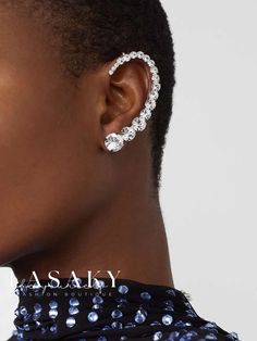 Lasaky - Single Unit: Elegant Full Rhinestone Left Ear Cuff with Curved Design Season Activity, Straw Handbags, Silver Ear Cuff, Tassel Drop Earrings, Style Party, Cuff Detail, Discount Sale, Design Silver, Cuff Earrings