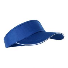 a blue visor with white stripes on the side