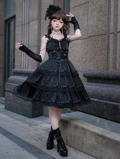 Women's JSK Cosplay Lolita Strap Midi Dress
Features：

 	Product ID:DS0469
 	Material:Polyester
 	Season:Spring,Summer,Autumn,Winter
 	Color:Black,White

Size Chat： Virgin Killer Sweater, Mermaid Outfit, Pastel Goth Fashion, Bear Outfits, Funny Outfits, Cute Costumes, Winter Color, Cosplay Dress, Crop Top Sweater