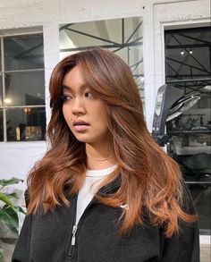 Copper Balayage Bangs, Balayage Bangs, Light Copper Hair, Copper Ginger, Cooper Hair, Copper Brown Hair, Copper Hair Dark, Copper Blonde Hair