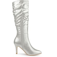 A strikingly knee-high boot with a glistening faux leather upper is balanced by a pointy toe and slim high heel. These long boots are perfect for dating, parties, and daily wear. These are classic Chelsea pointed-toe stiletto heels boots. Moderate heel height, makes you feel more comfortable. Faux Leather Vamp, more textured. Good options for parties, sweet dating, shopping, festivals, banquets, office outfits, casual wear, and daily outfits. Glamorous High Heel Boots For Formal Occasions, Glamorous Formal High Heeled Boots, Party High Heel Boots With Padded Heel, Party Boots With Padded Heel And Pointed Toe, Party High Heeled Boots With Padded Heel, Party Heeled Boots With Padded Heel, Elegant Pointed Toe Heeled Boots For Party, Fitted Almond Toe Party Boots, Fitted Almond Toe Heeled Boots For Party