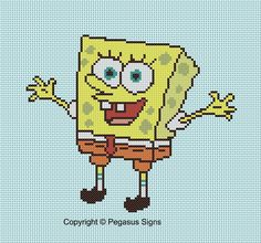 a cross stitch pattern with an image of spongebob holding his hands out to the side