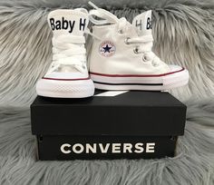 "Hi and welcome to my shop! This is the original converse or chucks! I pull the tag off of the tongue and then personalize it. If the shoe is really small the font may not look just like the pictures above. I will let you know if a font doesn't fit and send you choices to choose from. *Please note that I personalize these shoes, but another company makes them. **The Navy in the above picture has the ATHLETIC FONT** Low Top Shoe Colors Red Pink White Navy Black ~~Check with me on High Top colors~ Converse Customized, Converse Shoes Custom, Baby Converse Shoes, Athletic Fonts, Custom Converse Shoes, Original Converse, Baby Converse, Custom Converse, Personalized Shoes