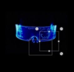 an image of a pair of glasses with blue light coming out of the lens and labeled parts